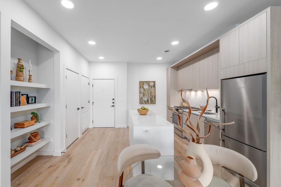 Furnished interior view inside a new home in One Oak, Austin (Image 13). Furnished interior view inside a new home in One Oak, Austin (Image 13).