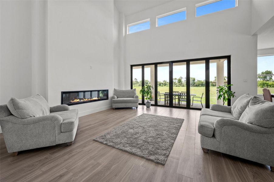 Living room with full sliding glass doors