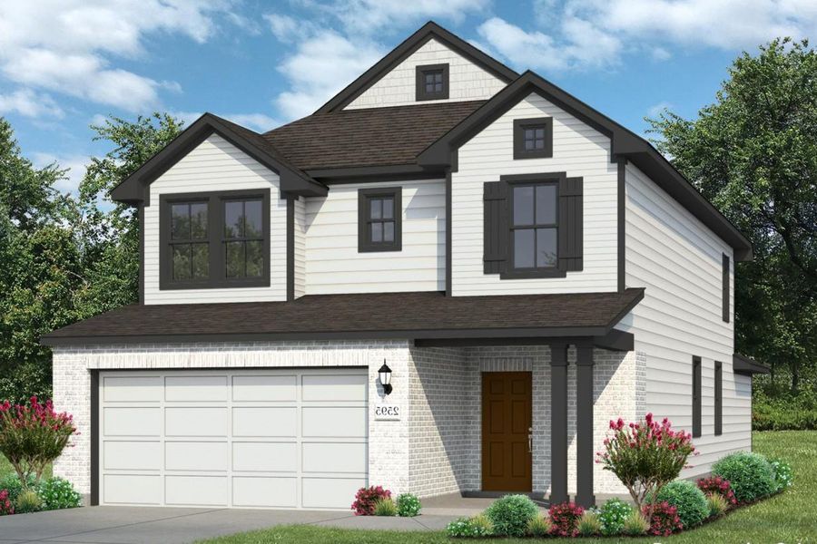 Front exterior of a new home in Hunters Ranch, San Antonio, TX, highlighting curb appeal (Image 1). Front exterior of a new home in Hunters Ranch, San Antonio, TX, highlighting curb appeal (Image 1).