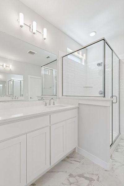 Primary Bathroom in the Masters home plan by Trophy Signature Homes – REPRESENTATIVE PHOTO