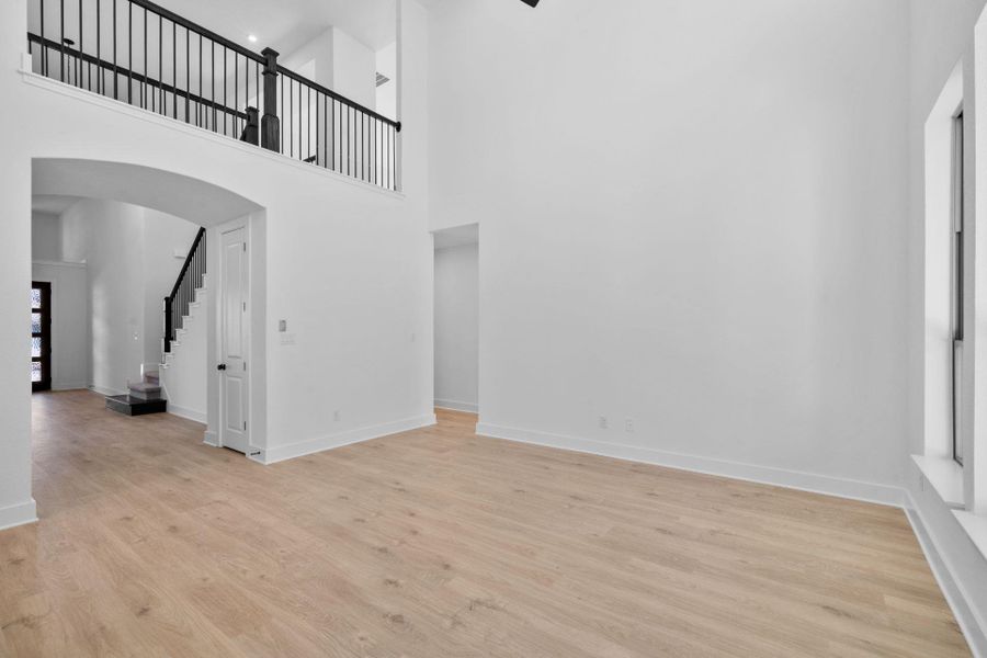 Family Room with soaring ceiling