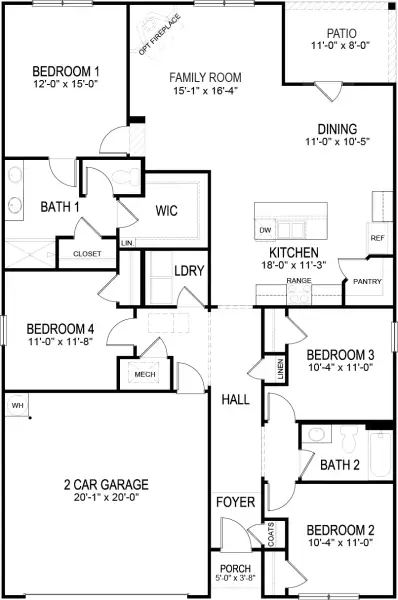 2D floor plan layout for the Cali by D.R. Horton in Riverbend Ridge, Chattanooga, TN (Image 3).