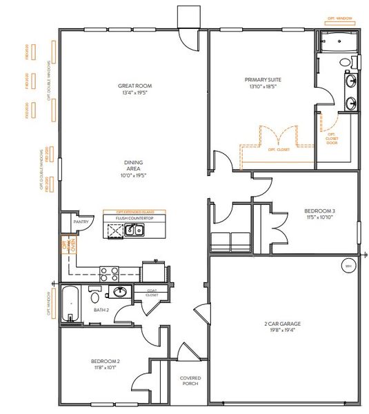 2D floor plan layout for the Durell by True Homes in Morrow Brook, Albemarle, NC (Image 2). 2D floor plan layout for the Durell by True Homes in Morrow Brook, Albemarle, NC (Image 2).