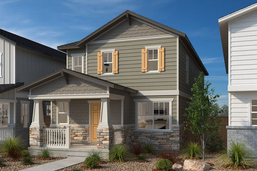 Front exterior of a new home in Windler Wildflower, Aurora, CO, highlighting curb appeal (Image 1). Front exterior of a new home in Windler Wildflower, Aurora, CO, highlighting curb appeal (Image 1).