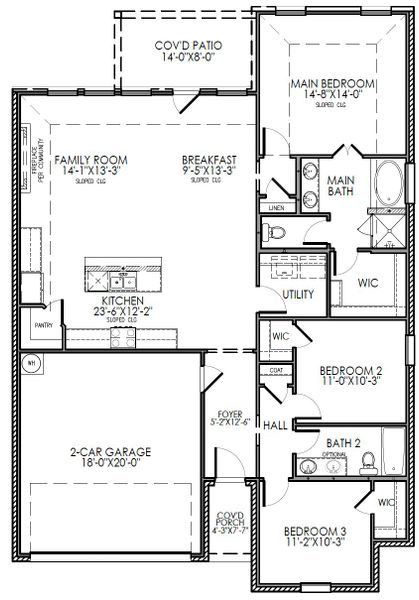2D floor plan layout for the The Amherst by Lillian Custom Homes in Freeman Farms, Kaufman, TX (Image 3).
