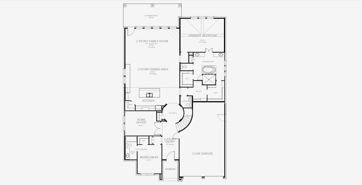 2D floor plan layout for the 3396W by Perry Homes in Windborne 100', Converse, TX (Image 4).