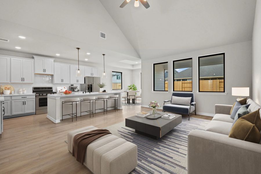 Open concept living space. Note: Sample product photo - actual exterior and interior selections may vary by homesite
