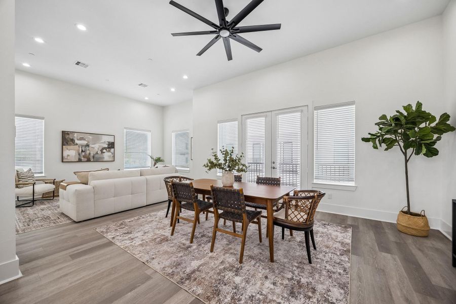 The French doors open out onto a large covered balcony. The French doors open out onto a large covered balcony.