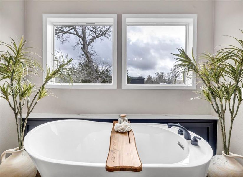 Full bath featuring a freestanding bath