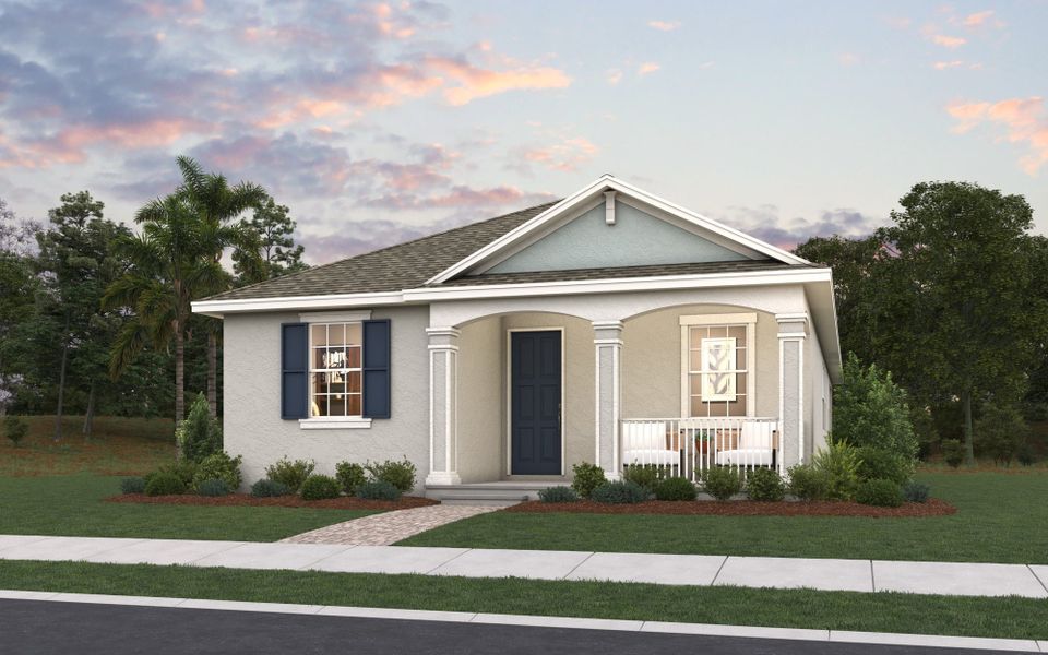 Front exterior of a new home in Avalon Woods, Winter Garden, FL, highlighting curb appeal (Image 1). Front exterior of a new home in Avalon Woods, Winter Garden, FL, highlighting curb appeal (Image 1).