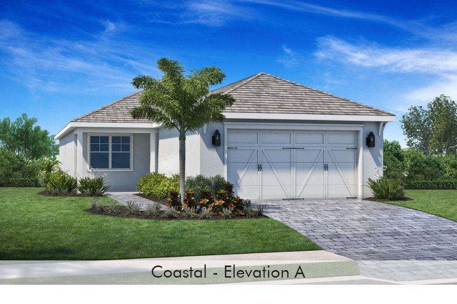 Representative exterior photo of a completed home built from the Mooring by Homes by Towne in Shellstone at Waterside, Sarasota, FL (Image 2). Representative exterior photo of a completed home built from the Mooring by Homes by Towne in Shellstone at Waterside, Sarasota, FL (Image 2).