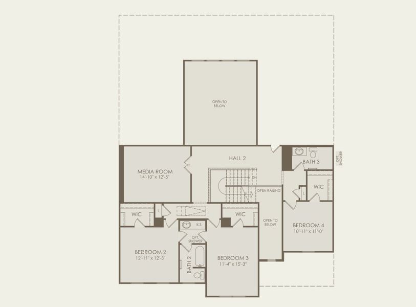 2D floor plan layout for the Oglesby by Pulte Homes in Ryehill, Rosenberg, TX (Image 3).