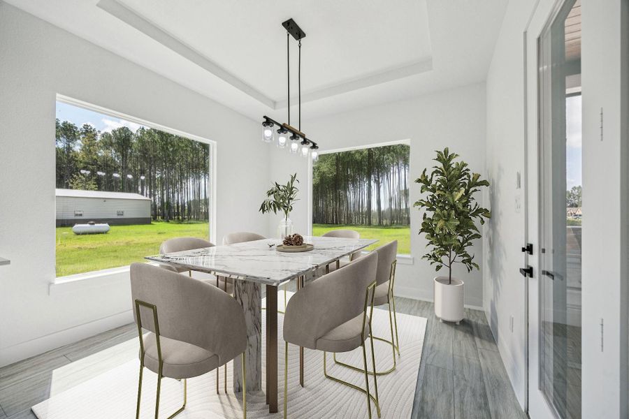 This dining area is versatile and has enough space for a large table. Virtually staged This dining area is versatile and has enough space for a large table. Virtually staged