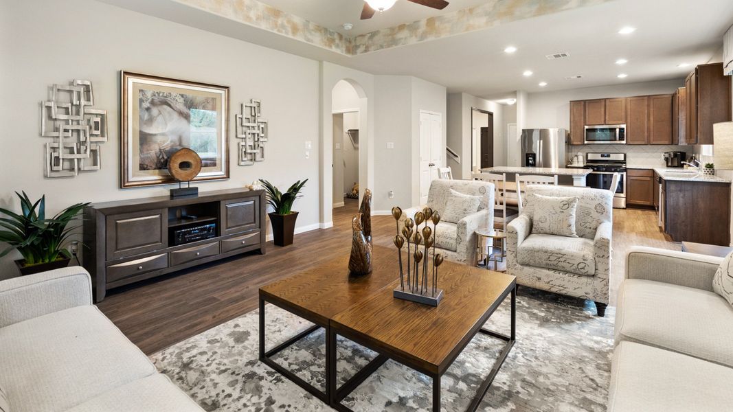 Family Room to Dining Area and Kitchen