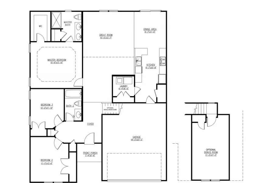 2D floor plan layout of this home in Parkwood Estates, Leland, NC (Image 2).