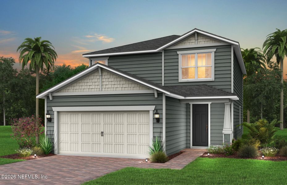 Front exterior of a new home in The Preserve at Bannon Lakes, St. Augustine, FL, highlighting curb appeal (Image 1). Front exterior of a new home in The Preserve at Bannon Lakes, St. Augustine, FL, highlighting curb appeal (Image 1).