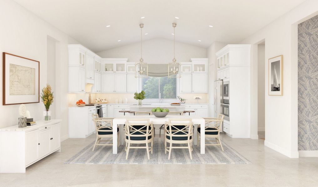 Dining area with vaulted ceiling