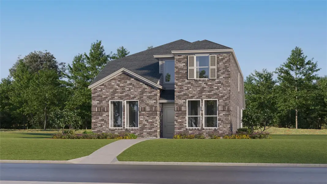 Front exterior of a new home in Meadowlark Preserve: Lonestar Collection, Pflugerville, TX, highlighting curb appeal (Image 1). Front exterior of a new home in Meadowlark Preserve: Lonestar Collection, Pflugerville, TX, highlighting curb appeal (Image 1).