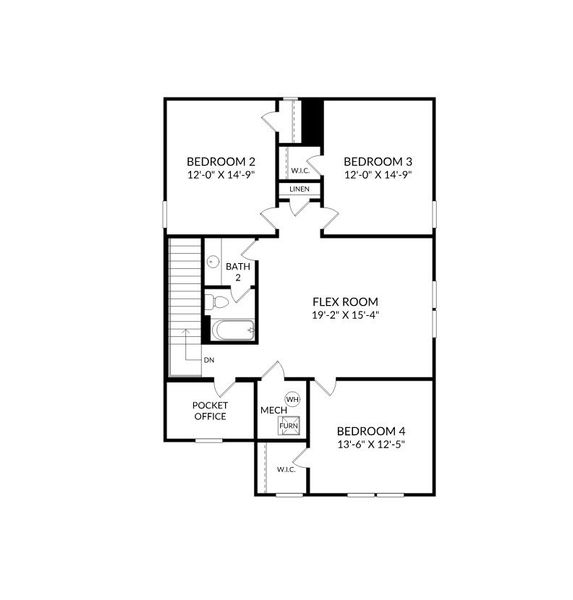 2D floor plan layout for the The Yarmouth by Stanley Martin Homes in The Mill at Woodcreek Farms, Elgin, SC (Image 3).