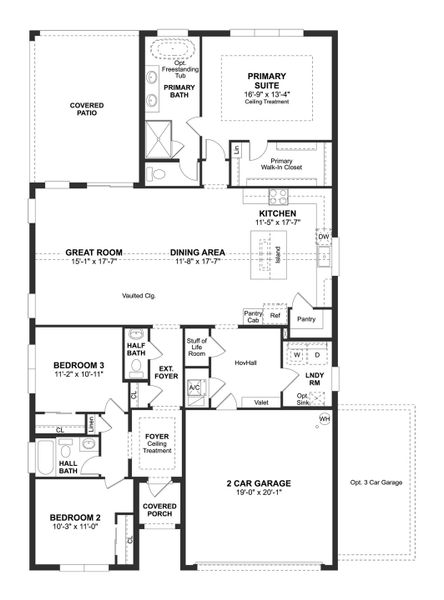 2D floor plan layout for the Tucson by K. Hovnanian® Homes in Citrus Cove, Vero Beach, FL (Image 3).