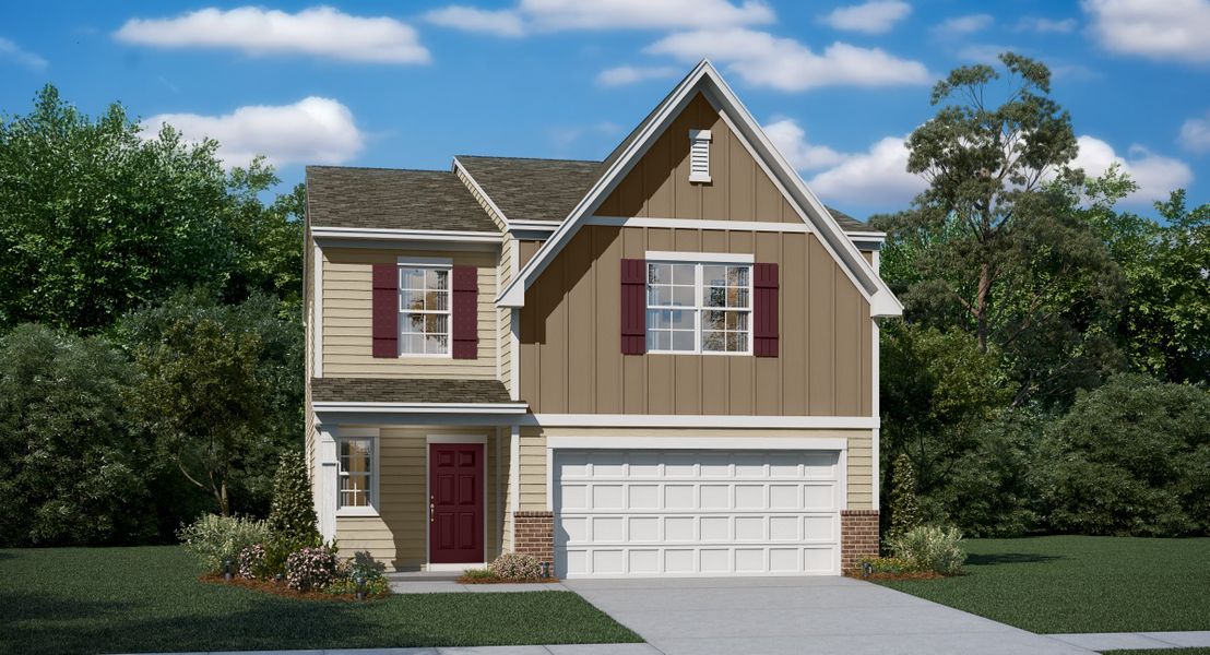 Front exterior of a new home in Woodmont Springs, Piedmont, SC, highlighting curb appeal (Image 1). Front exterior of a new home in Woodmont Springs, Piedmont, SC, highlighting curb appeal (Image 1).