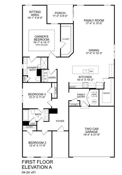 2D floor plan layout for the Palladio Ranch by Ryan Homes in Indigo Bay, Myrtle Beach, SC (Image 2).