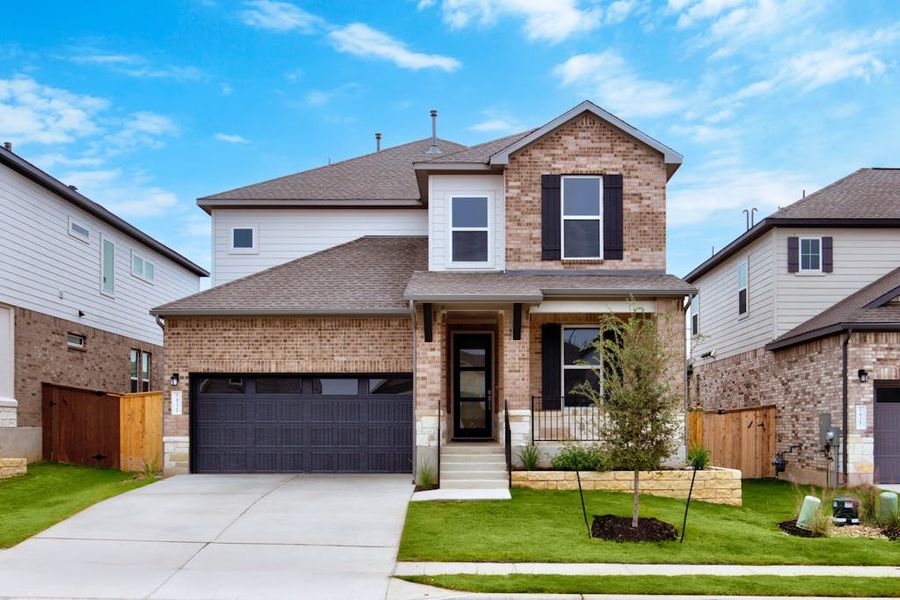 Front exterior of a new home in East View Farms, Georgetown, TX, highlighting curb appeal (Image 1). Front exterior of a new home in East View Farms, Georgetown, TX, highlighting curb appeal (Image 1).
