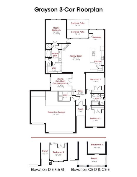 2D floor plan layout for the Grayson by Kendall Homes in River Ranch, Dayton, TX (Image 3).