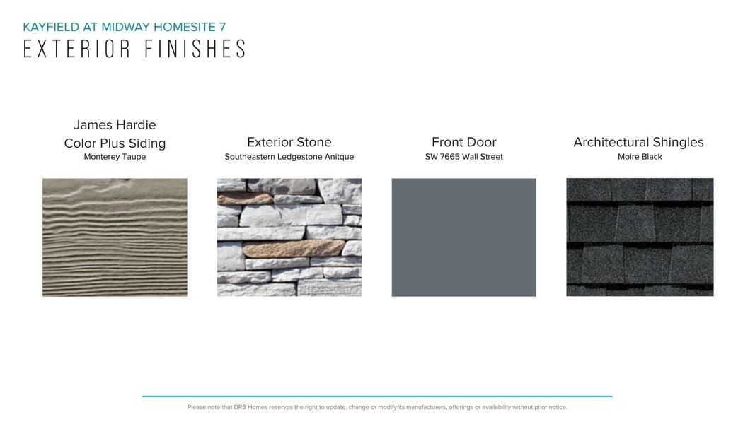 Sample of building materials used in homes in Kayfield at Midway, Anderson (Image 23). Sample of building materials used in homes in Kayfield at Midway, Anderson (Image 23).