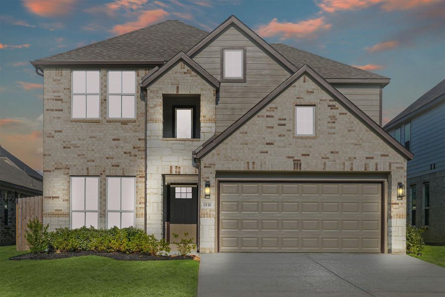 Front exterior of a new home in Barton Creek Ranch, Conroe, TX, highlighting curb appeal (Image 1). Front exterior of a new home in Barton Creek Ranch, Conroe, TX, highlighting curb appeal (Image 1).