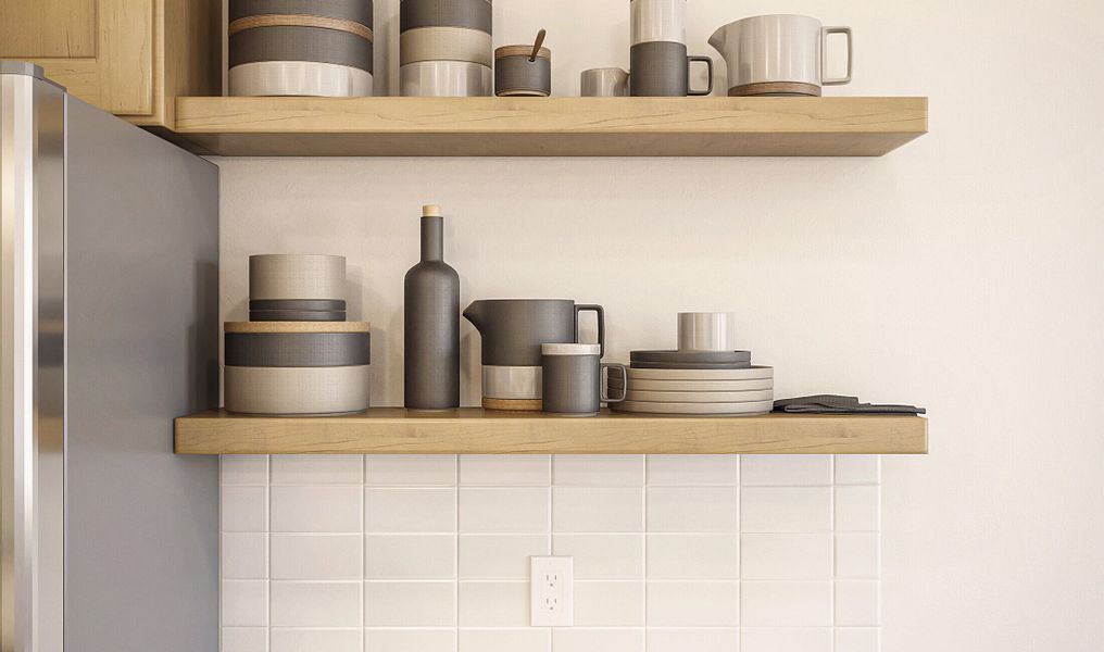 Floating shelves in kitchen