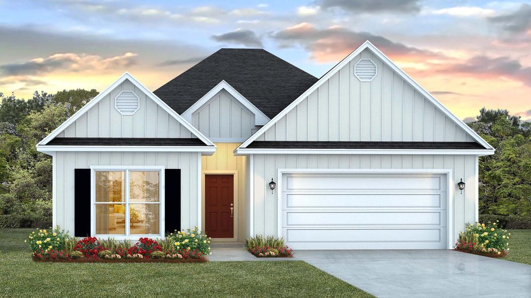 Representative exterior photo of a completed home built from the Kennedy by D.R. Horton in Bayside at Ward Creek, Panama City Beach, FL (Image 1).
