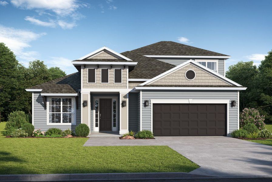 Representative exterior photo of a completed home built from the Almeria II by SEDA New Homes in Sandy Ridge, Yulee, FL (Image 2). Representative exterior photo of a completed home built from the Almeria II by SEDA New Homes in Sandy Ridge, Yulee, FL (Image 2).