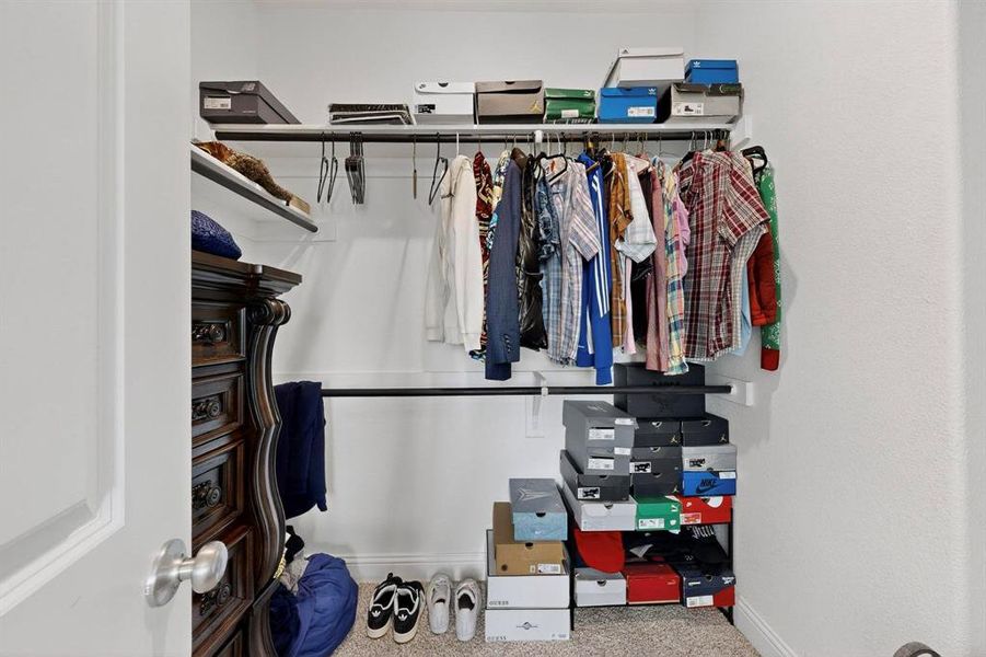 Spacious closet with carpet floors Spacious closet with carpet floors