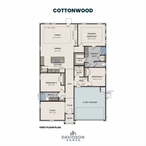 2D floor plan layout for the The Cottonwood E by Davidson Homes LLC in Woods Crossing, Gallatin, TN (Image 2).