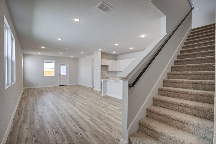 A long staircase in a house.