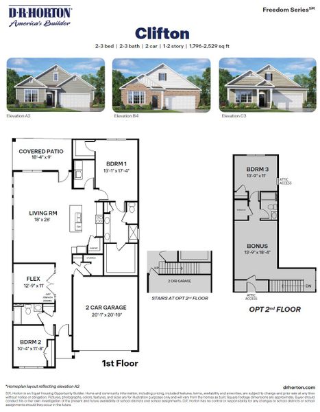 2D floor plan layout for the Clifton by D.R. Horton in The Villas at Collinswood, Aberdeen, NC (Image 3).