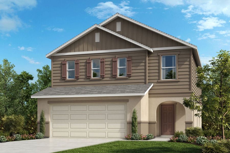 Front exterior of a new home in Reserve at Forest Lake I, Lake Wales, FL, highlighting curb appeal (Image 1). Front exterior of a new home in Reserve at Forest Lake I, Lake Wales, FL, highlighting curb appeal (Image 1).