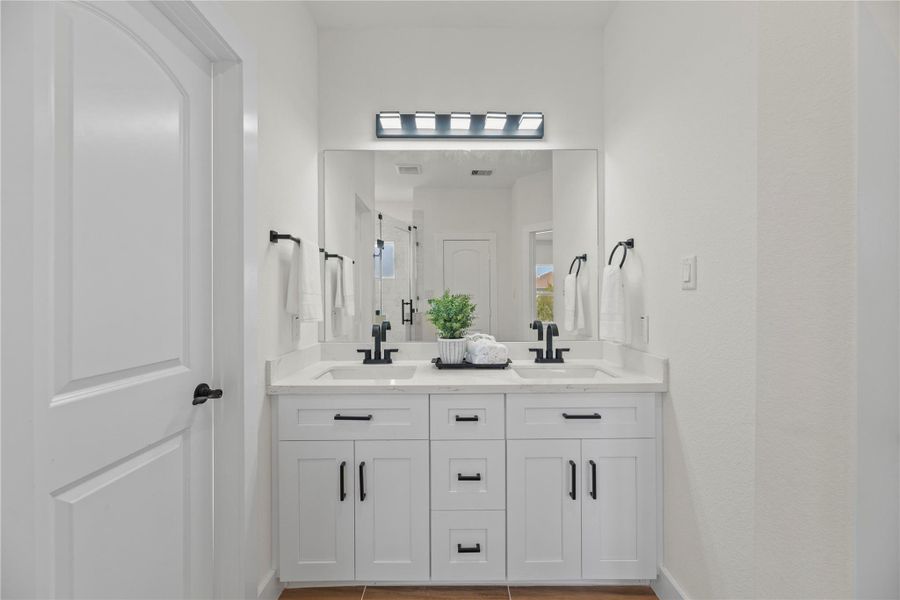 Dual sinks ensure both partners have a dedicated area for grooming and self-care! Dual sinks ensure both partners have a dedicated area for grooming and self-care!