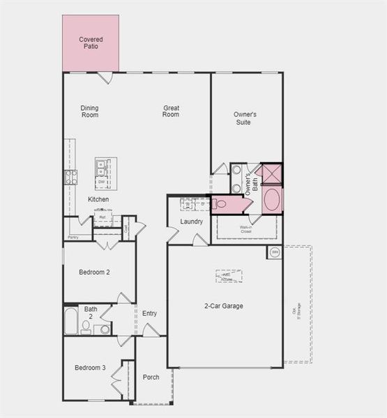 Structural options added: Covered outdoor living and slide-in tub at owner's bath.