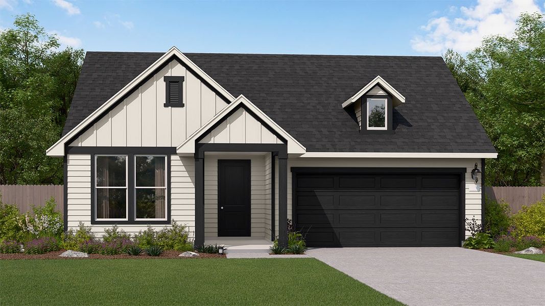 Representative exterior photo of a completed home built from the Wyatt by New Home Co. in The Residences Collection at Oakberry Trails, Waller, TX (Image 4). Representative exterior photo of a completed home built from the Wyatt by New Home Co. in The Residences Collection at Oakberry Trails, Waller, TX (Image 4).