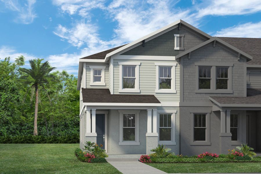 Representative exterior photo of a completed home built from the Franklin by Rockwell Homes in Harvest at Ovation - Townhomes, Winter Garden, FL (Image 35). Representative exterior photo of a completed home built from the Franklin by Rockwell Homes in Harvest at Ovation - Townhomes, Winter Garden, FL (Image 35).