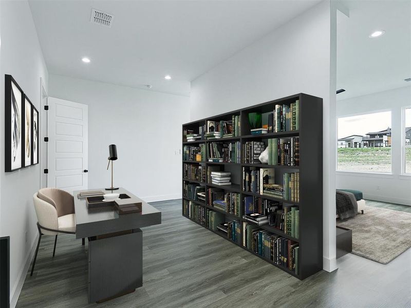 Office featuring recessed lighting and wood finished floors