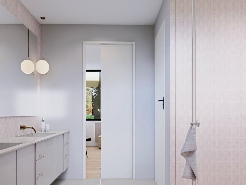 Primary Bathroom facing bedroom