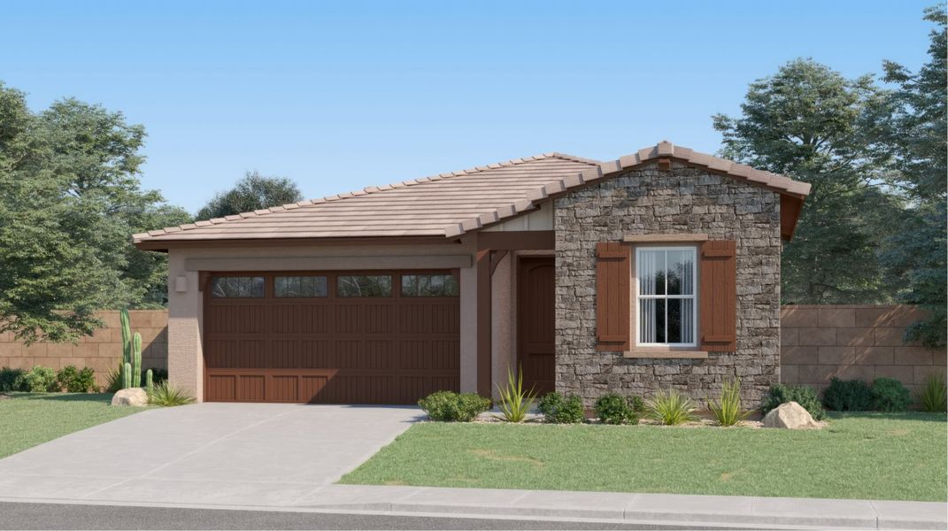 Front exterior of a new home in Bella Vista Farms, San Tan Valley, AZ, highlighting curb appeal (Image 1). Front exterior of a new home in Bella Vista Farms, San Tan Valley, AZ, highlighting curb appeal (Image 1).