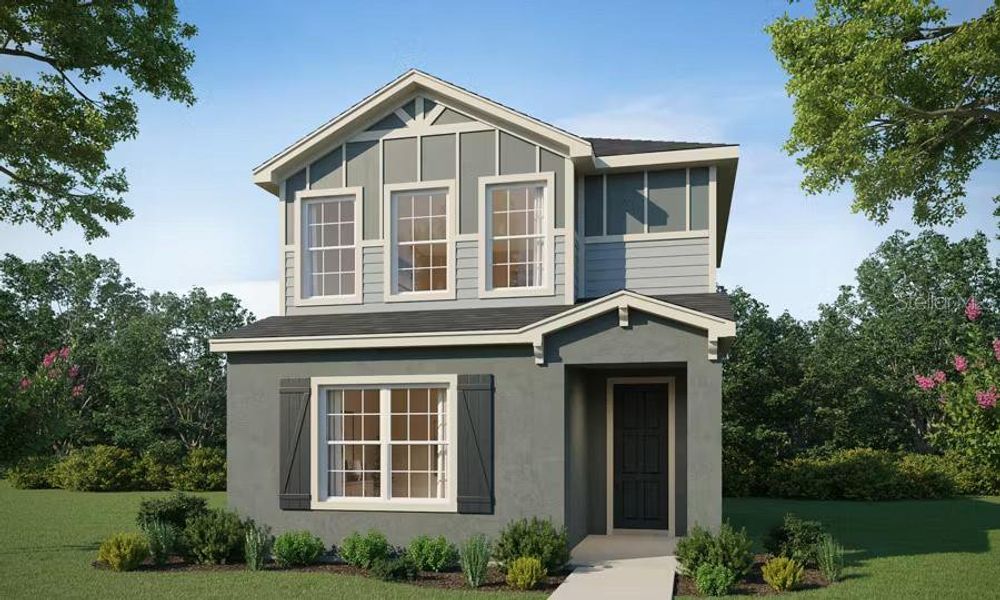 Front exterior of a new home in The Crossings - Bungalows, St. Cloud, FL, highlighting curb appeal (Image 1). Front exterior of a new home in The Crossings - Bungalows, St. Cloud, FL, highlighting curb appeal (Image 1).