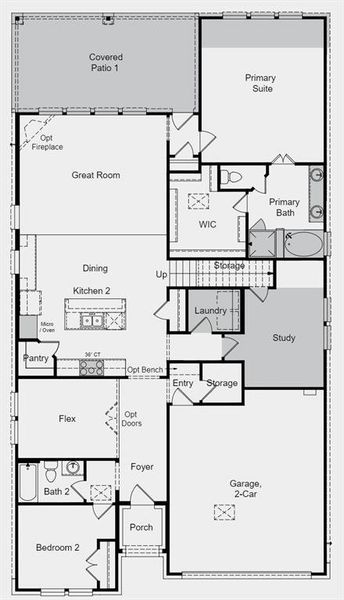 Structural options added include: Gourmet kitchen, bathroom 4, media room, extended owners suite, study, slide in tub at primary bathroom and covered outdoor living.