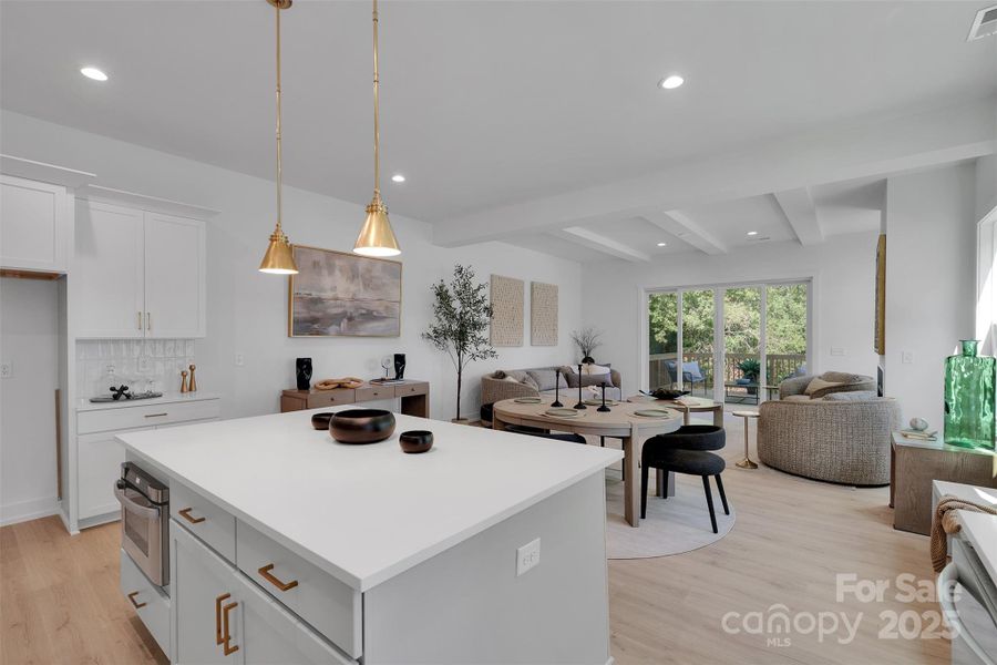 Kitchen, living and deck