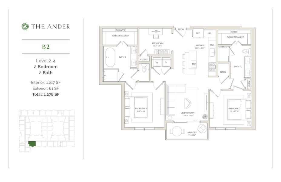 2D floor plan layout for the B2 by Ledgestone Development Group in The Ander, Austin, TX (Image 1).