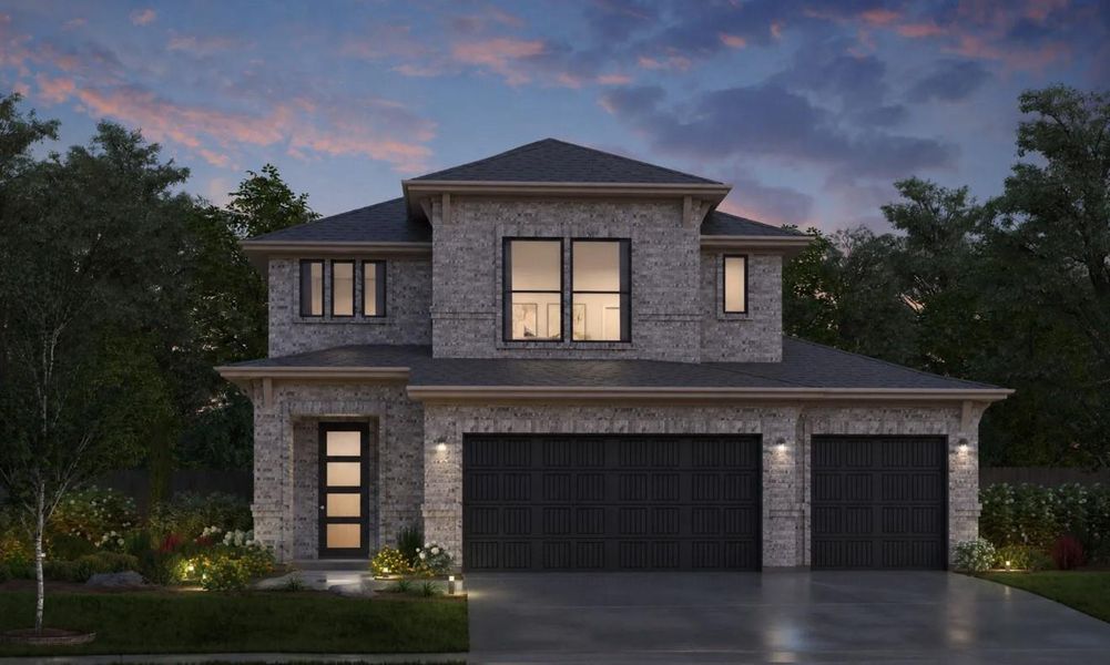 Front exterior of a new home in River Ranch 55', Dayton, TX, highlighting curb appeal (Image 1). Front exterior of a new home in River Ranch 55', Dayton, TX, highlighting curb appeal (Image 1).